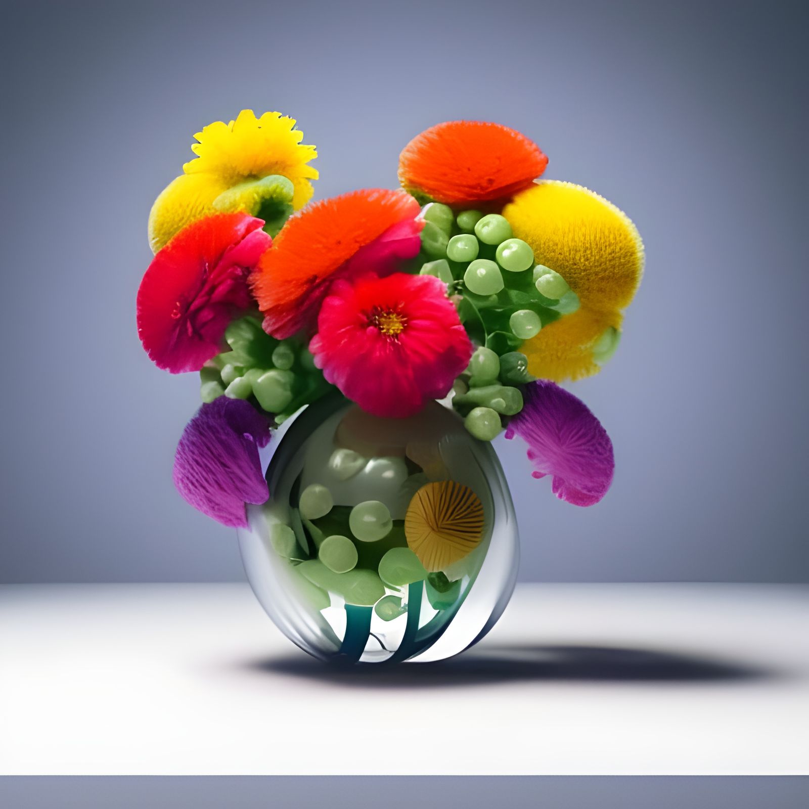 Colorful Fractal Flowers on Table, Digital Art