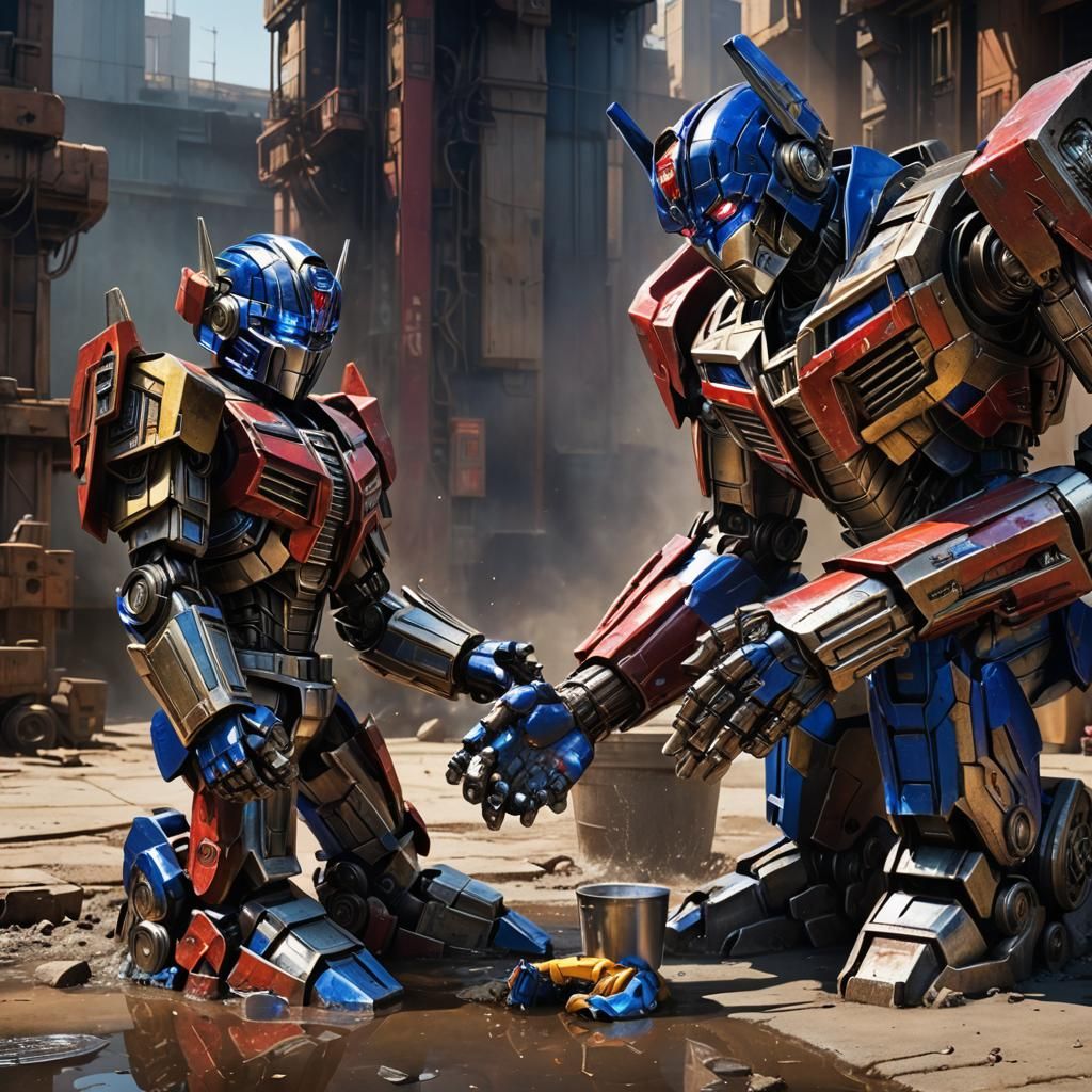 Optimus Prime: Compassionate Robot Washing Feet in Hyperreal...