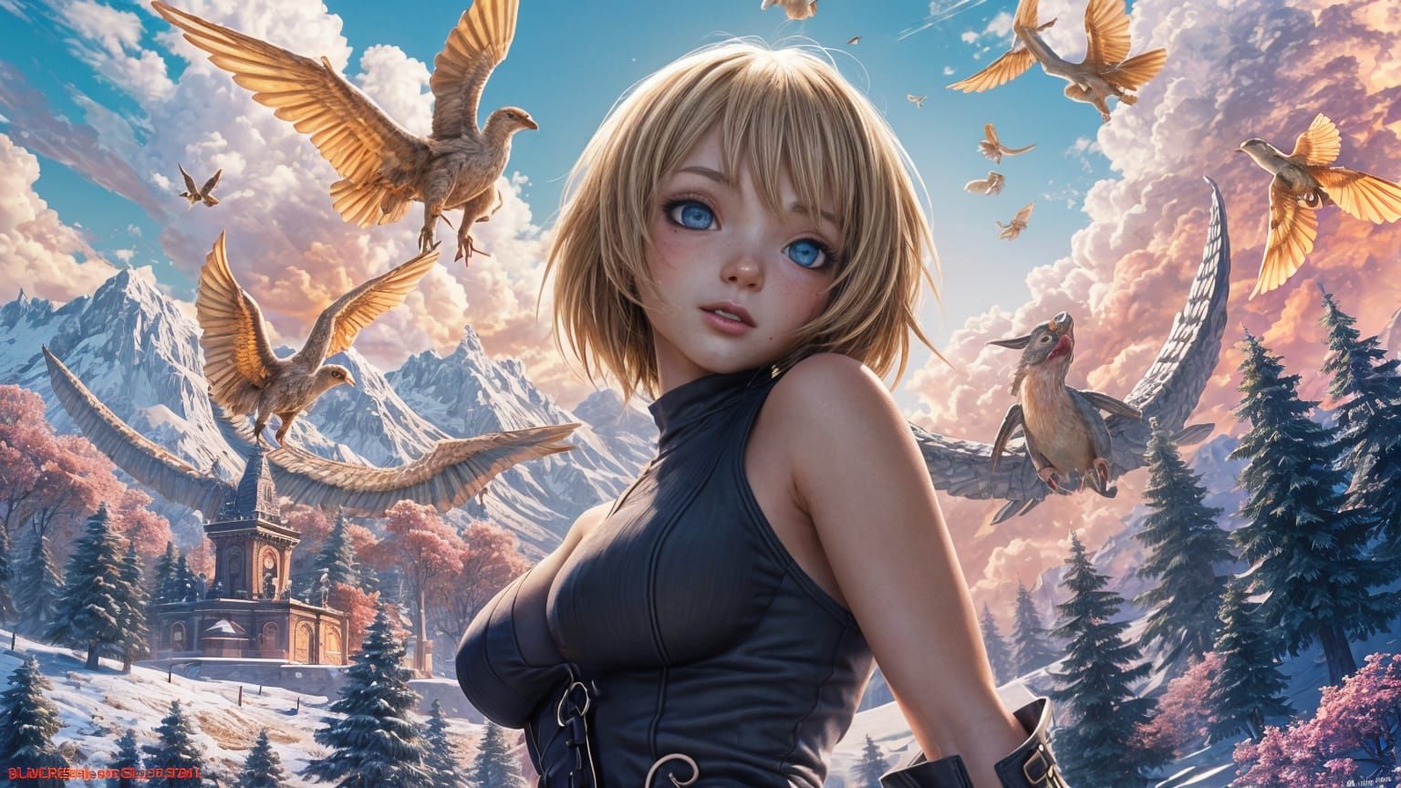 Fantasy Anime Art of Woman with Dragons