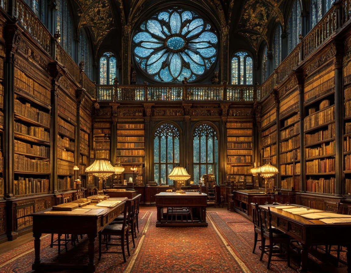Ancient Monastery Library Bathed in Gentle Evening Light