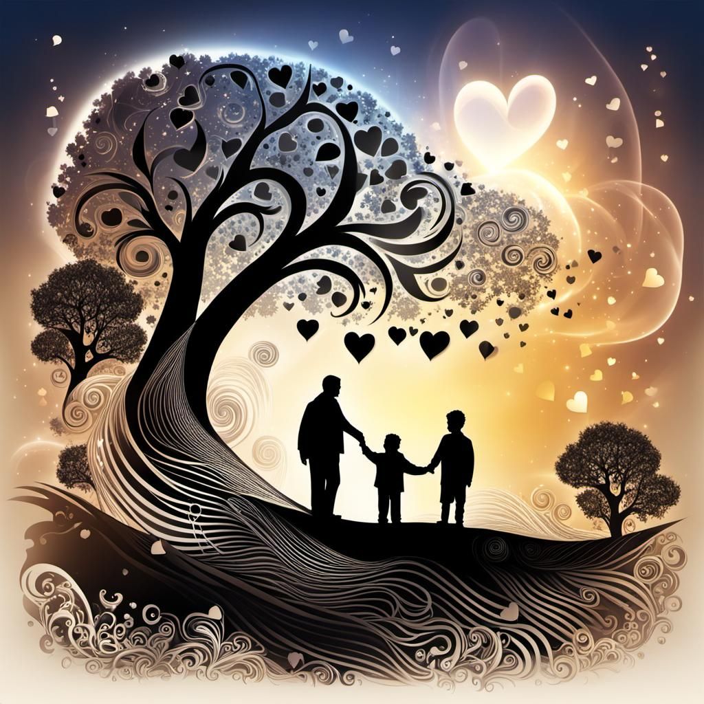 Father and Son Silhouette with Fireflies