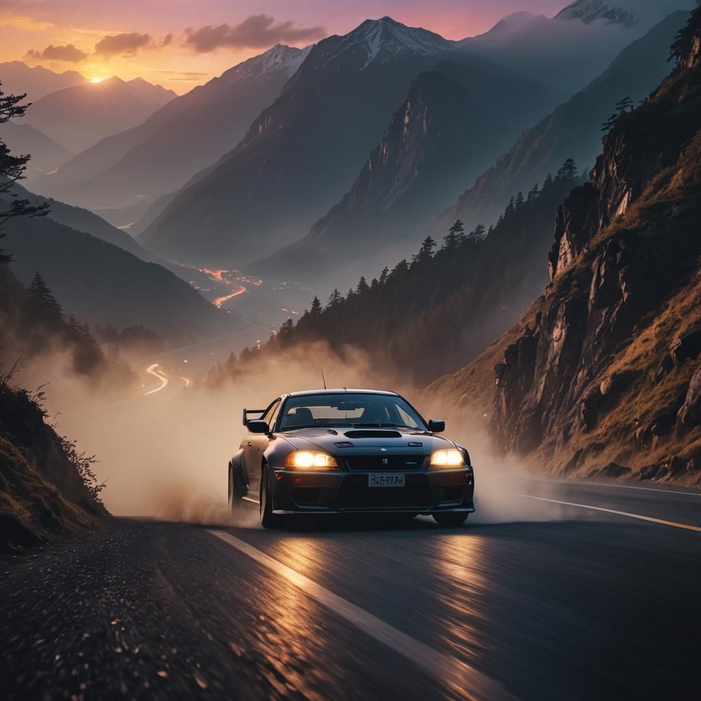 JDM Car Drifting on Touge at Night