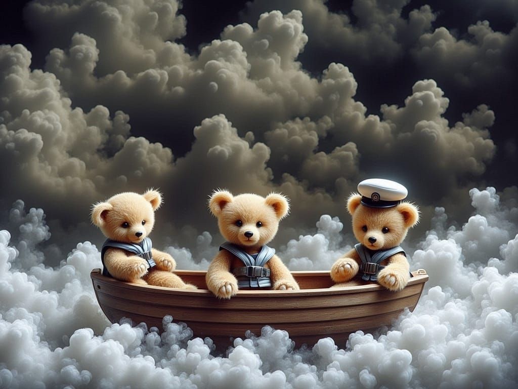 Teddy Bears' Boat Trip in Watercolor Style