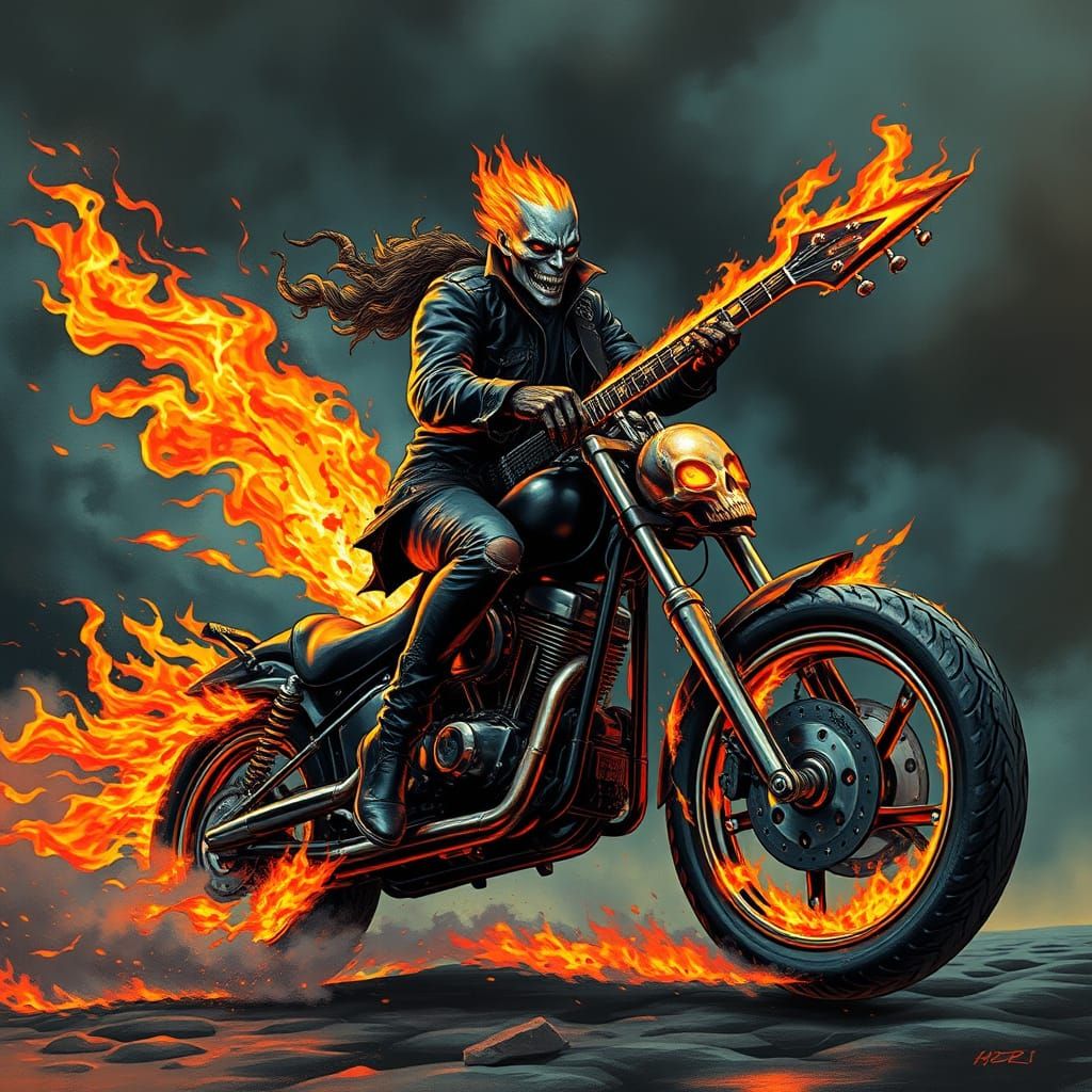 Ghostrider Shreds on Hellish Motorcycle Guitar