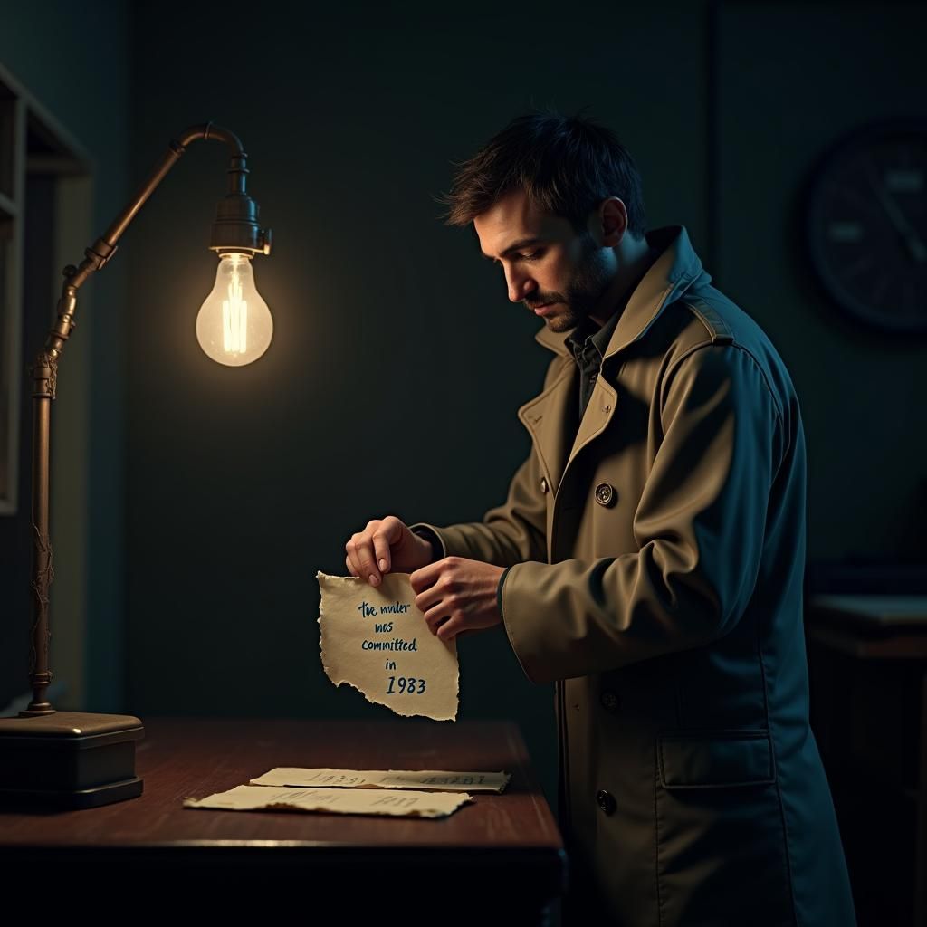 Film Noir Detective Investigates a Vintage Crime Scene