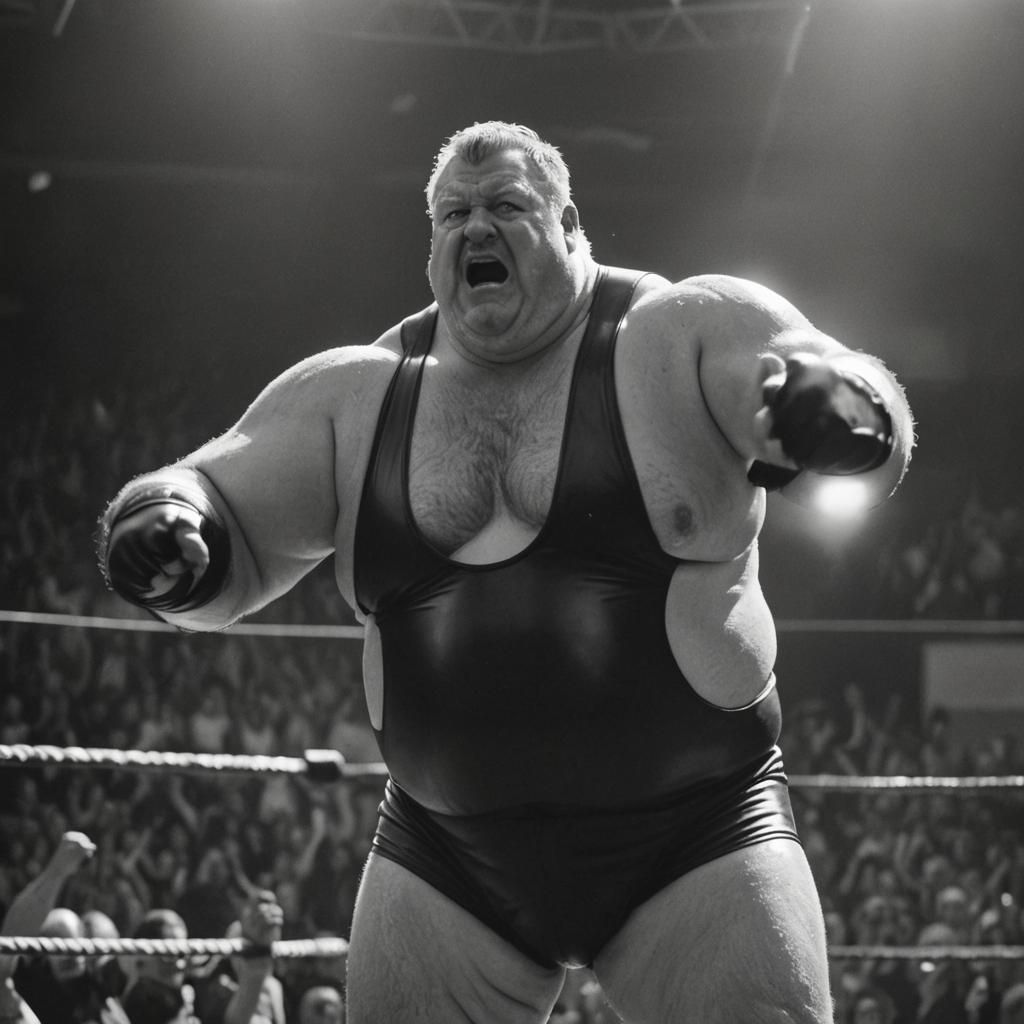 High Contrast Photo of Obese Wrestler in Ring