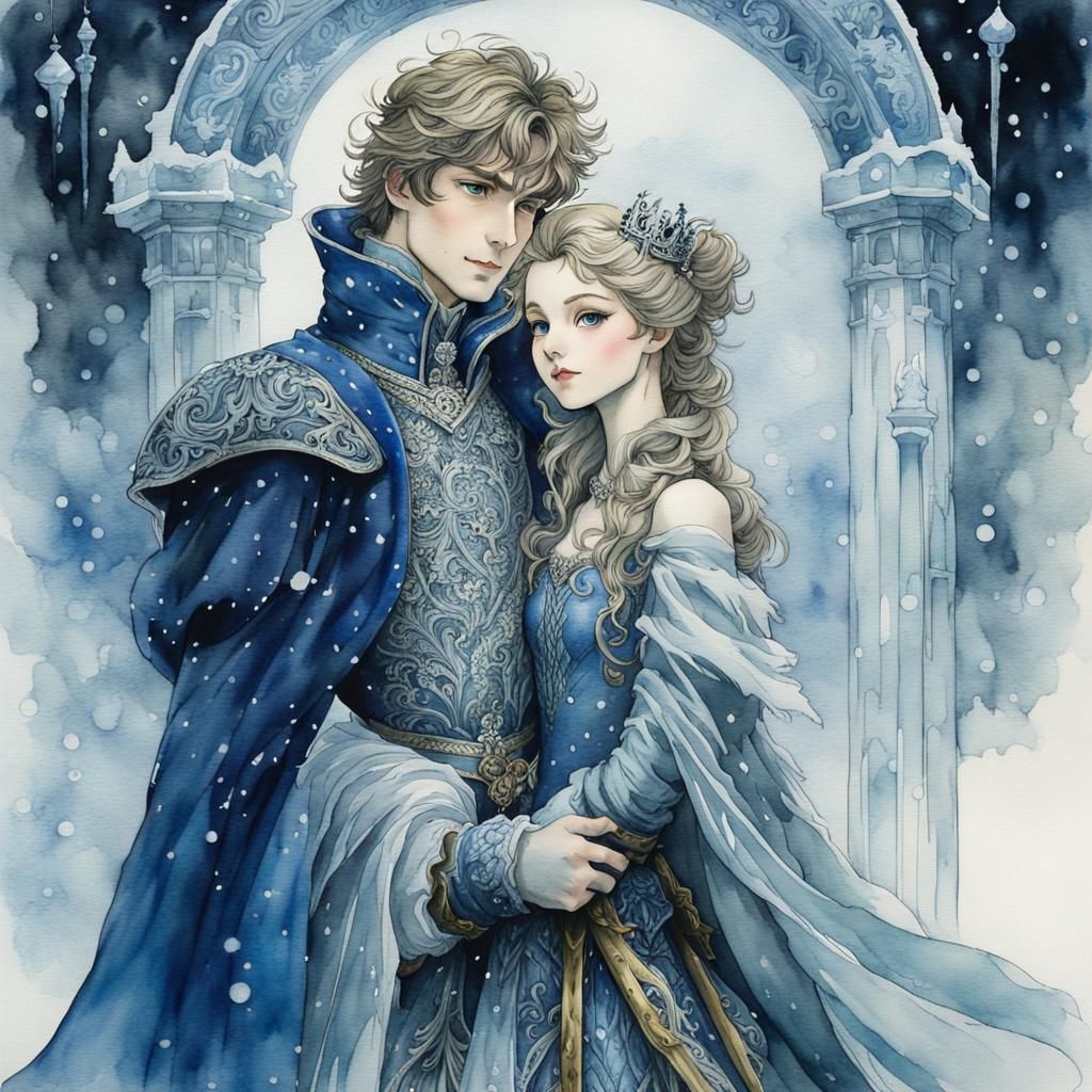 Fairytale Prince Ice Sculpture in Watercolor Style