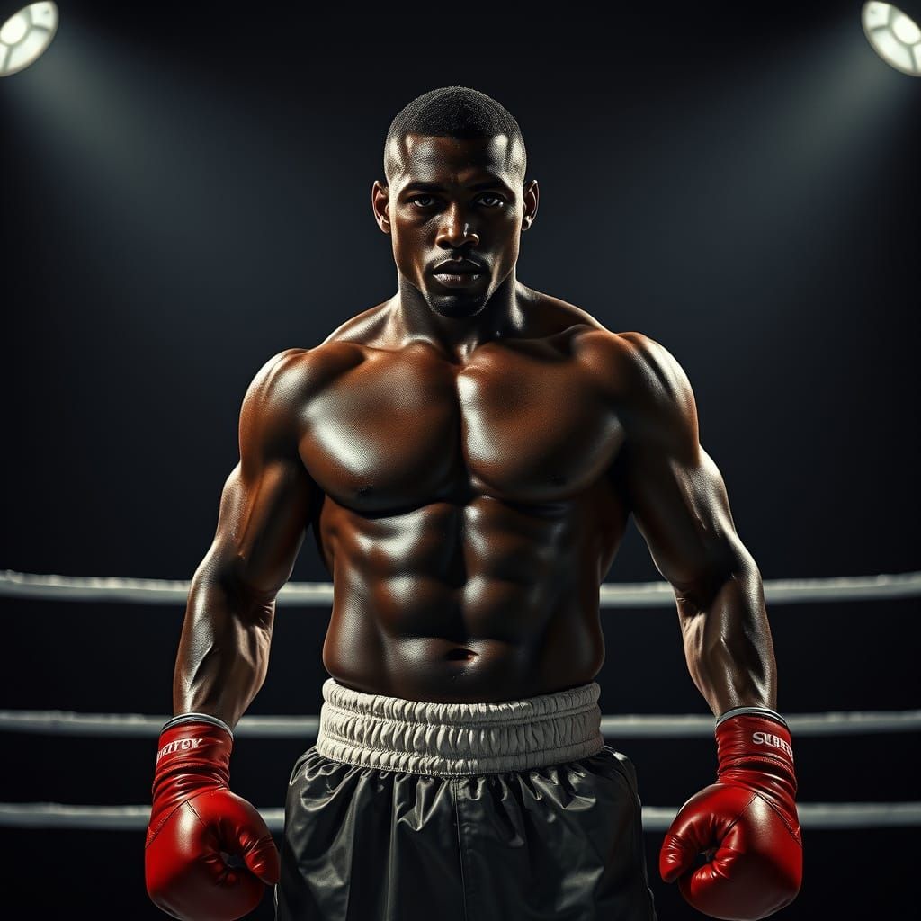 Muscular Black Boxer in Film Noir Style