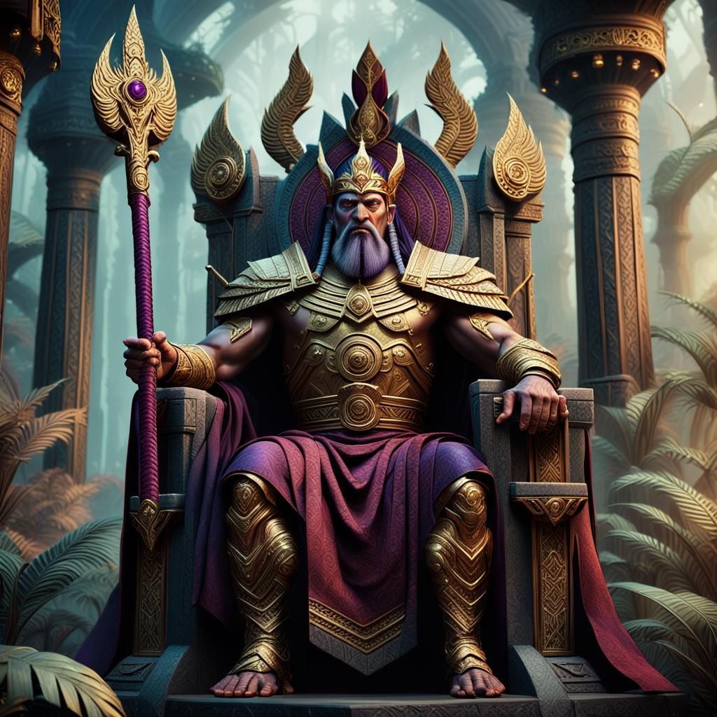 Vulcan Emperor on Jungle Throne: Cinematic Concept Art