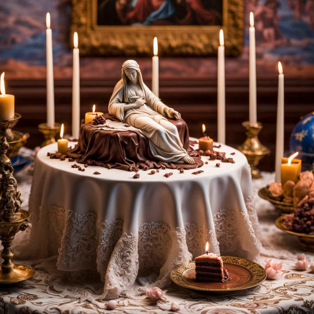 Chocolate Pietà Cake Sculpture in Renaissance Palace