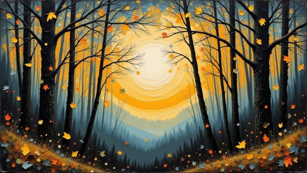 Serene Forest at Dusk: Mixed Media Collage