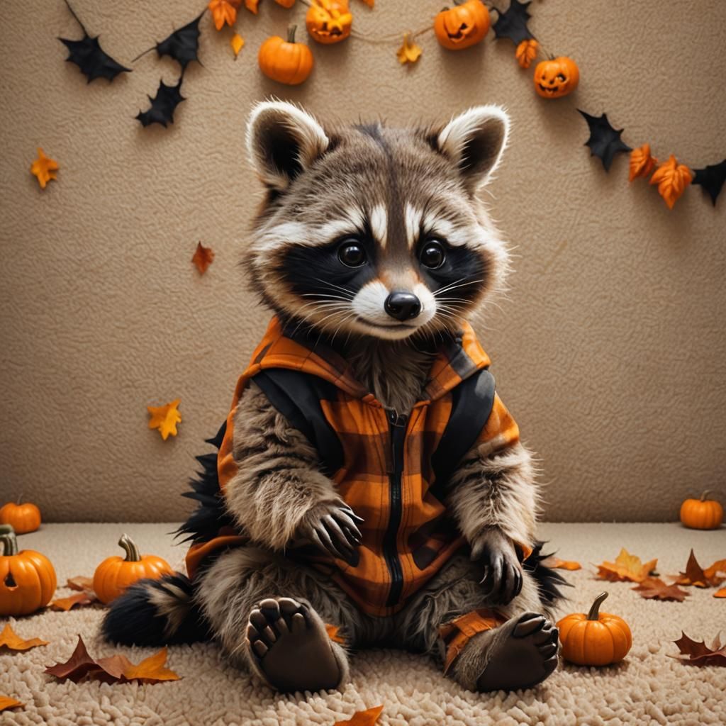 Baby in Raccoon Costume, Hyper-Realistic Digital Art