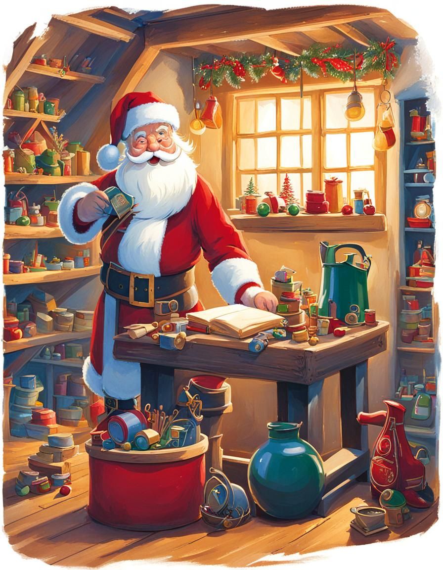 Santa Claus in his Workshop Scene