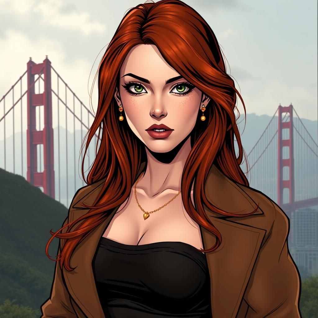 Elegant Woman in Comic Book Style San Francisco