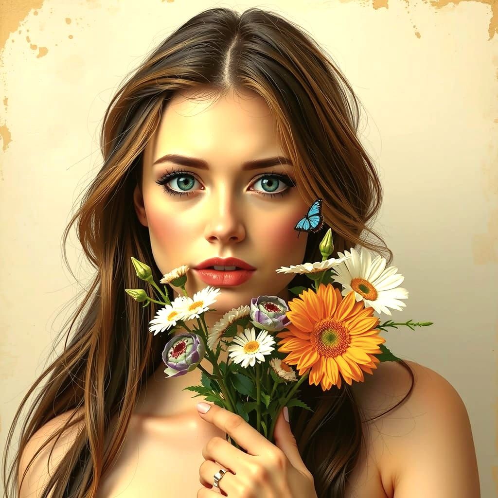 Beautiful Woman with Flu Symptoms in Vibrant Colors