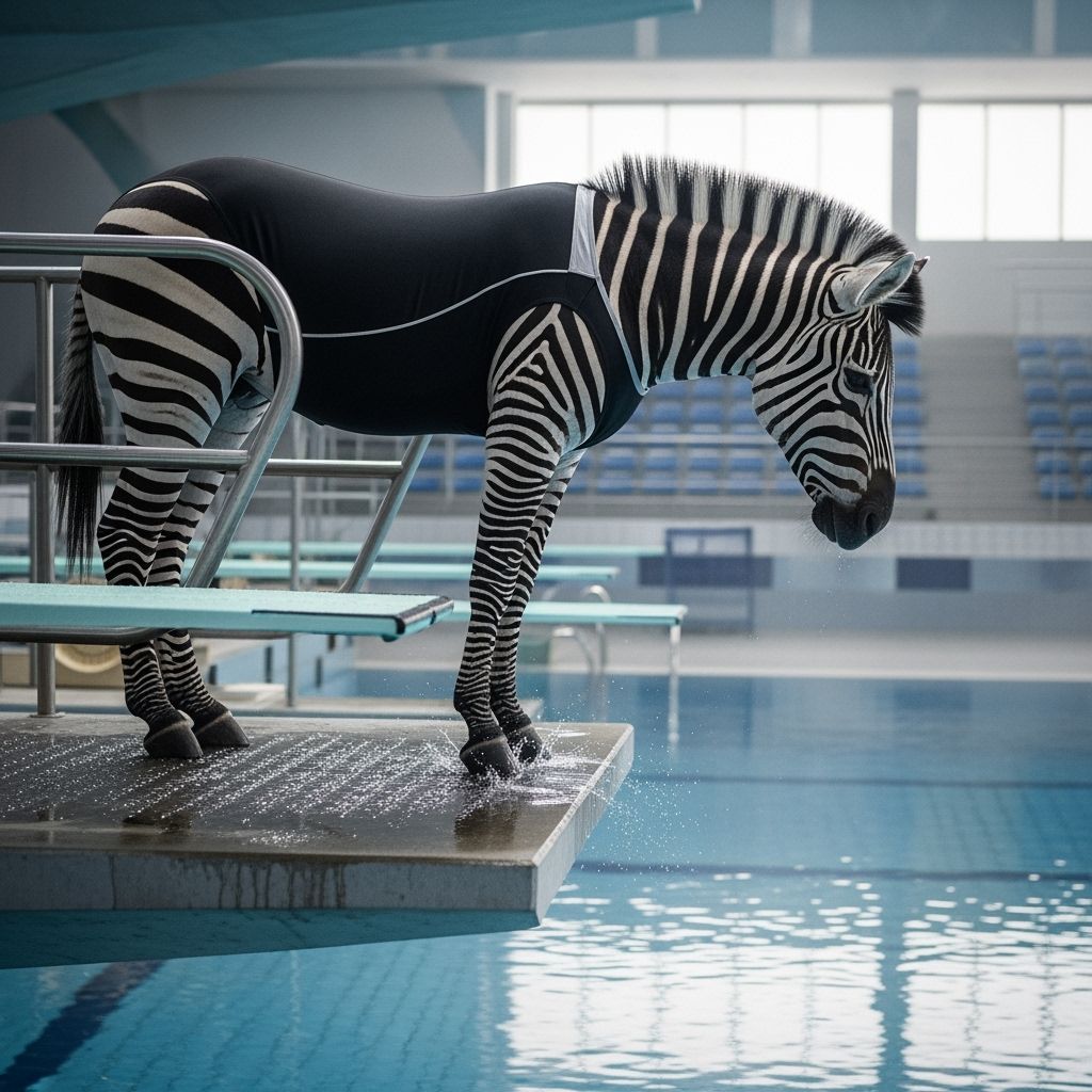 Zebra on Diving Board in Hyper-Realistic Style