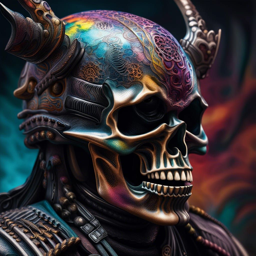 Hyperrealistic Samurai Skull in Giger Style