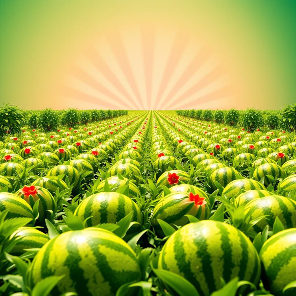 Vibrant Watermelon Concept Art in a Rice Field Aesthetic