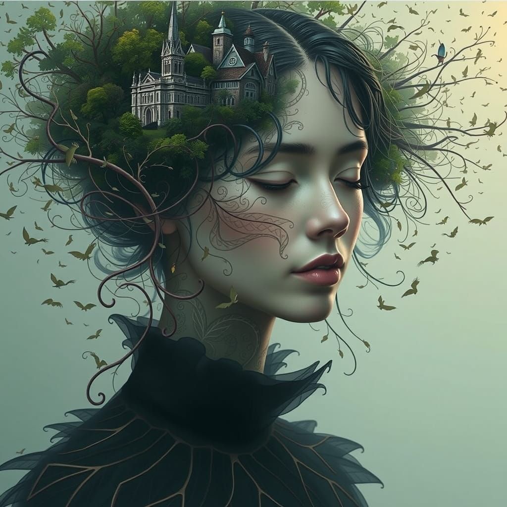 Surreal Digital Portrait of a Woman with Intricate Patterns ...