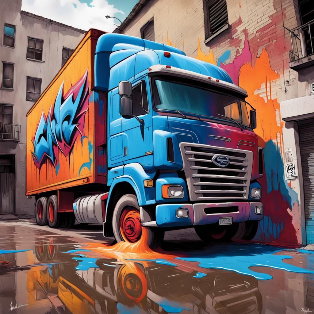 Superman Holding Truck in Graffiti Art Style