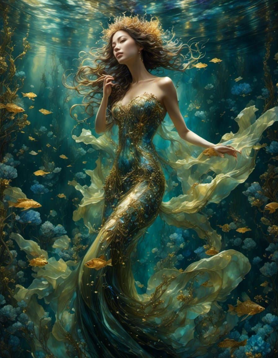 Underwater Fantasy Photograph of Fish-Scaled Woman