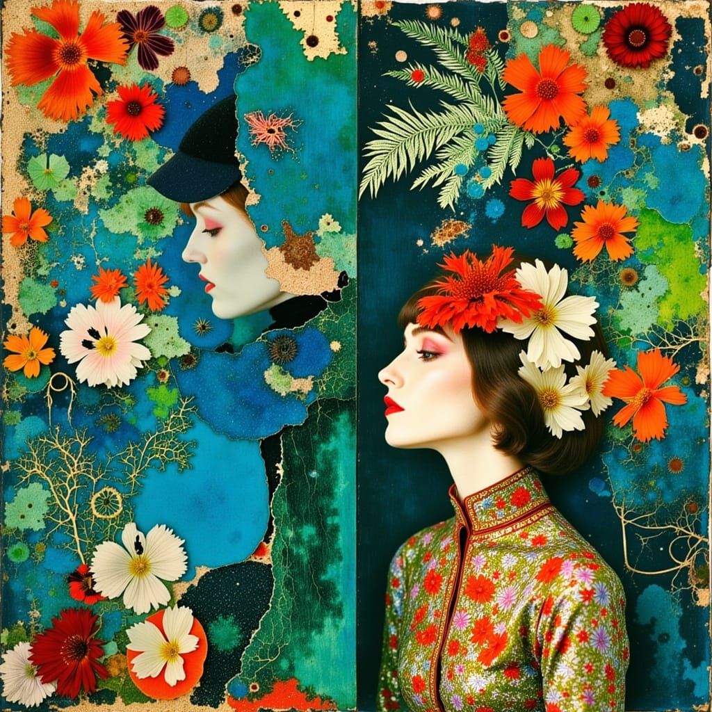 Floral Art Gallery Scene in Art Brut Style