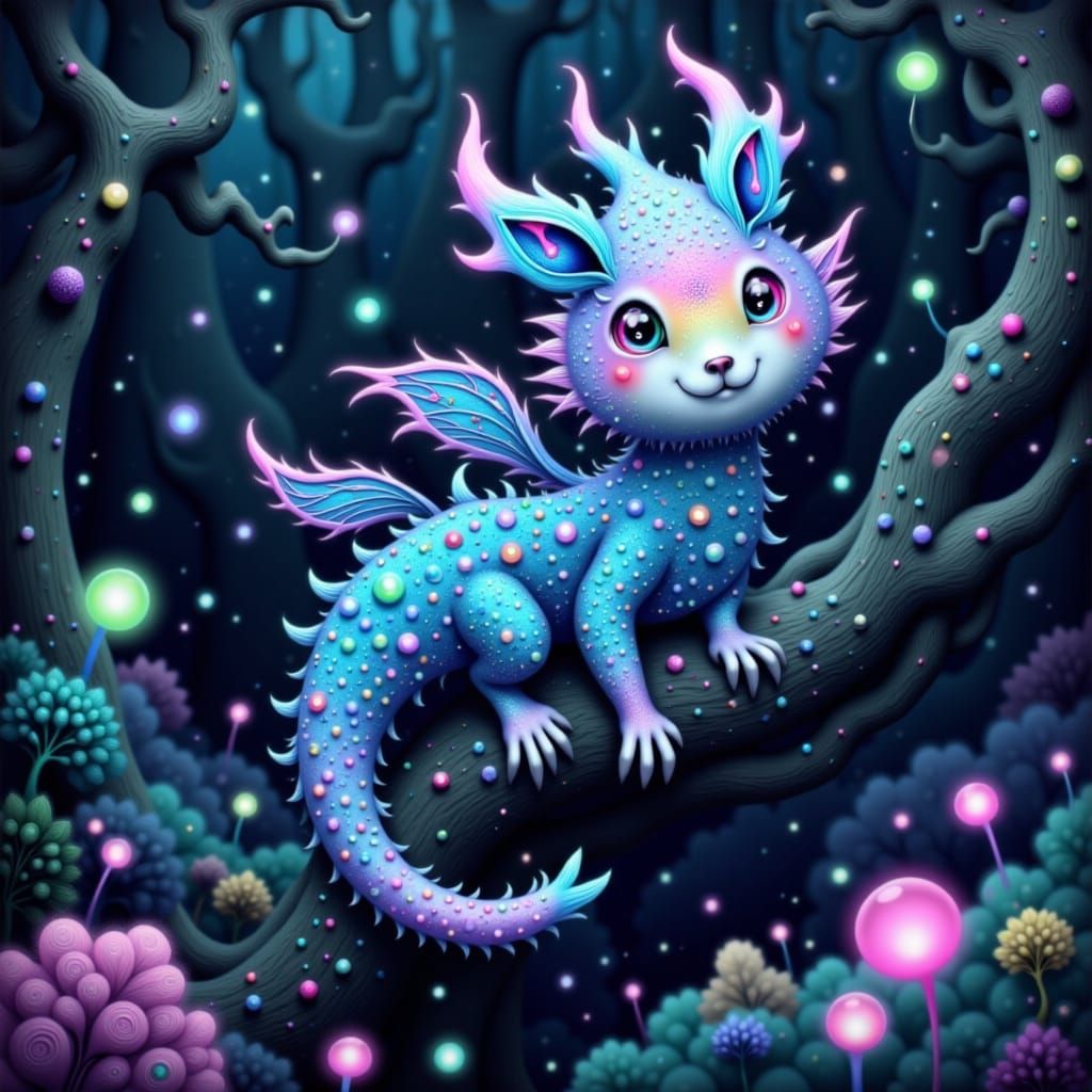 Bioluminescent Creature with Holographic Scales in Alien For...