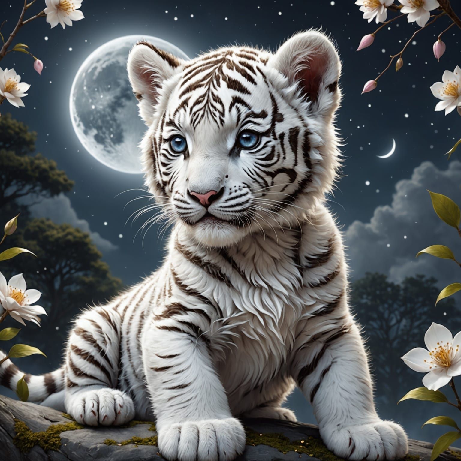 Little White Tiger under the Moon