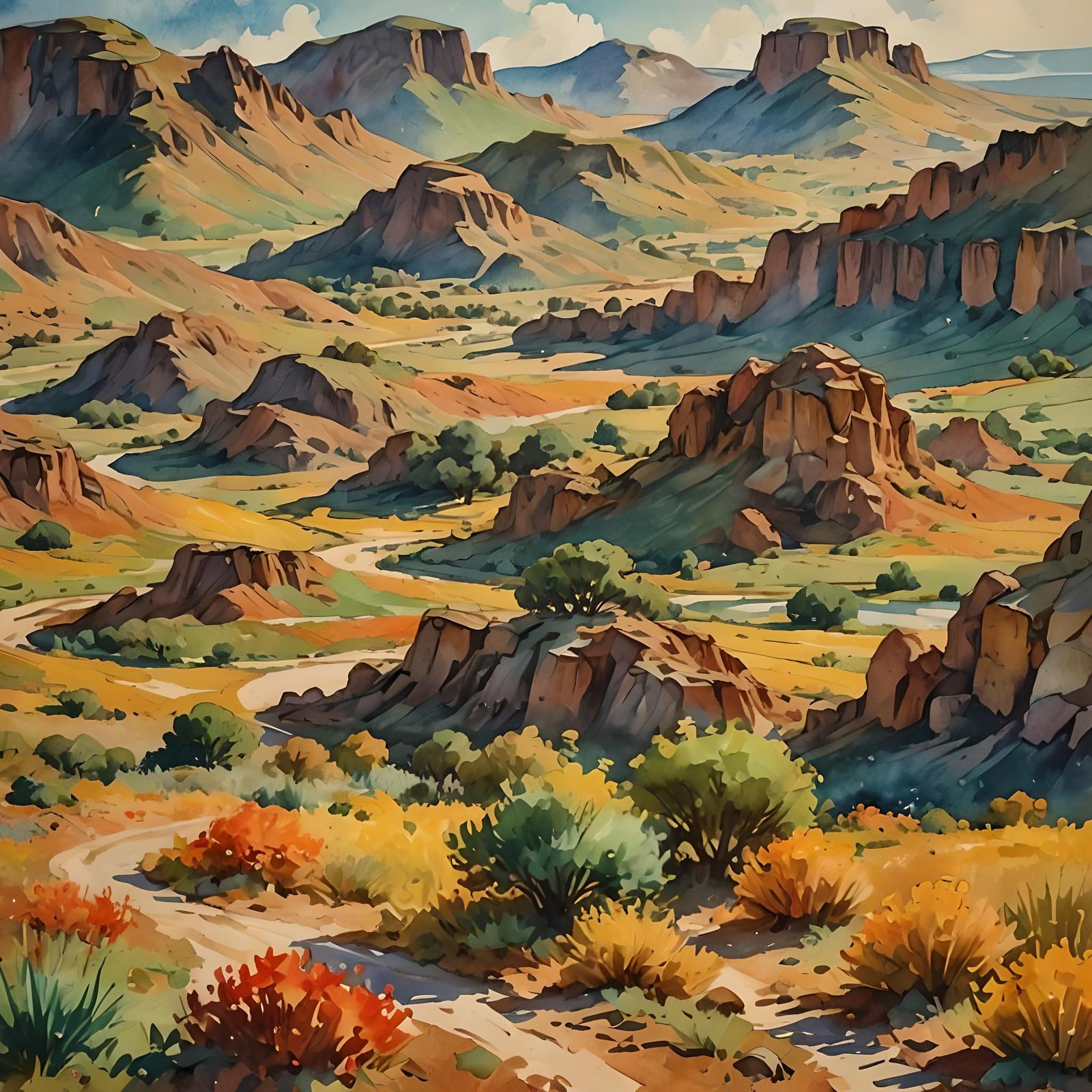 Gouache Style Watercolor Impressionist Masterpiece