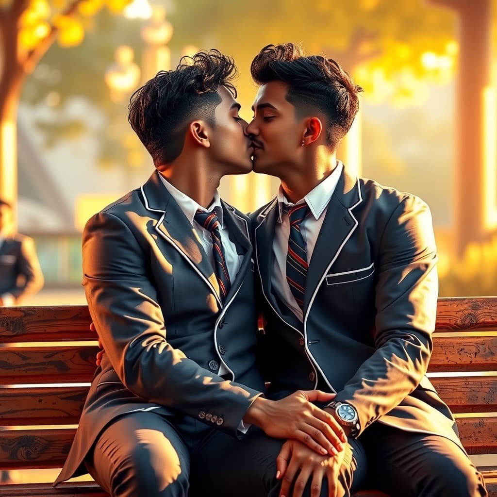 Two Indian Men Share a Kiss in School Uniforms