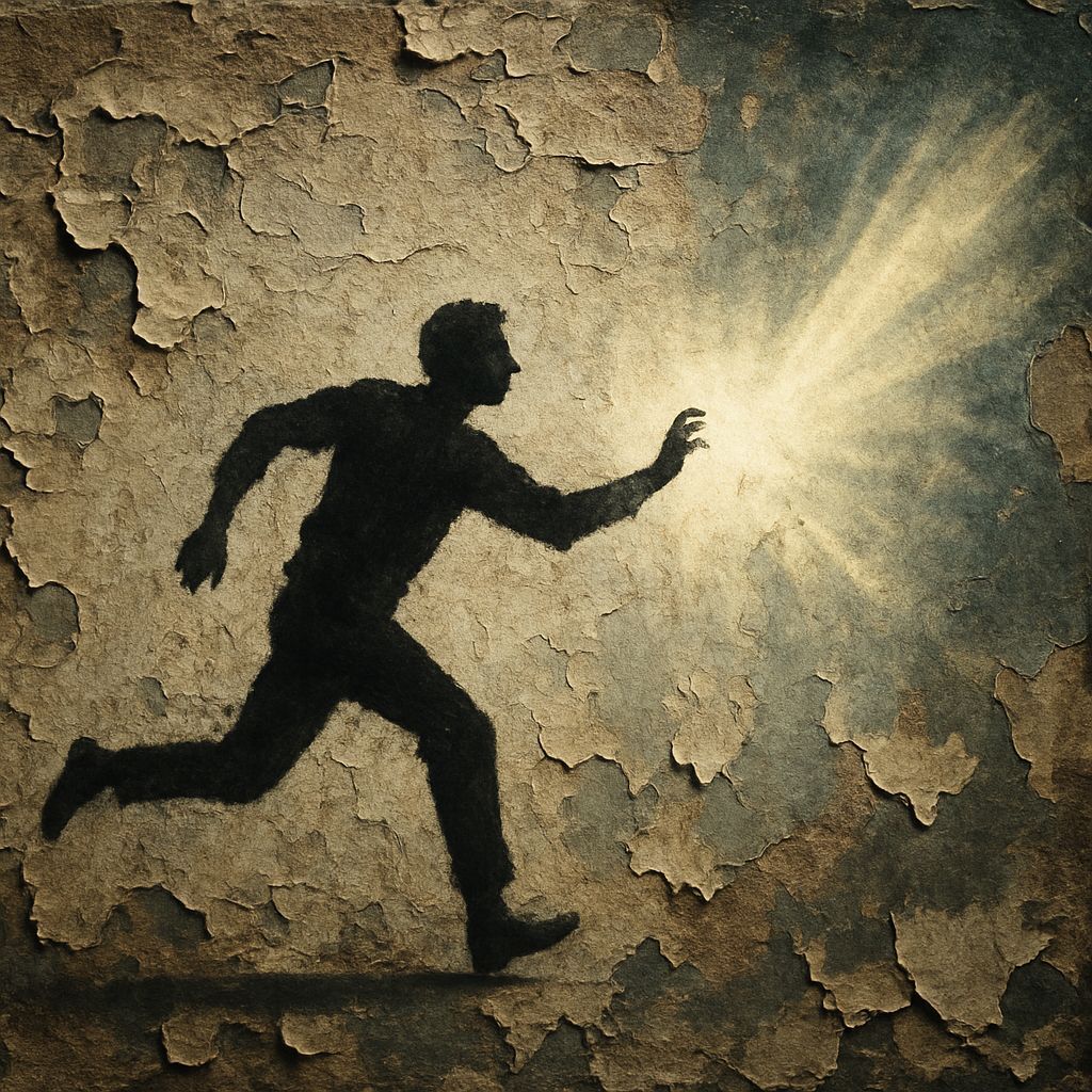 Street Art Silhouette Running Towards Divine Light