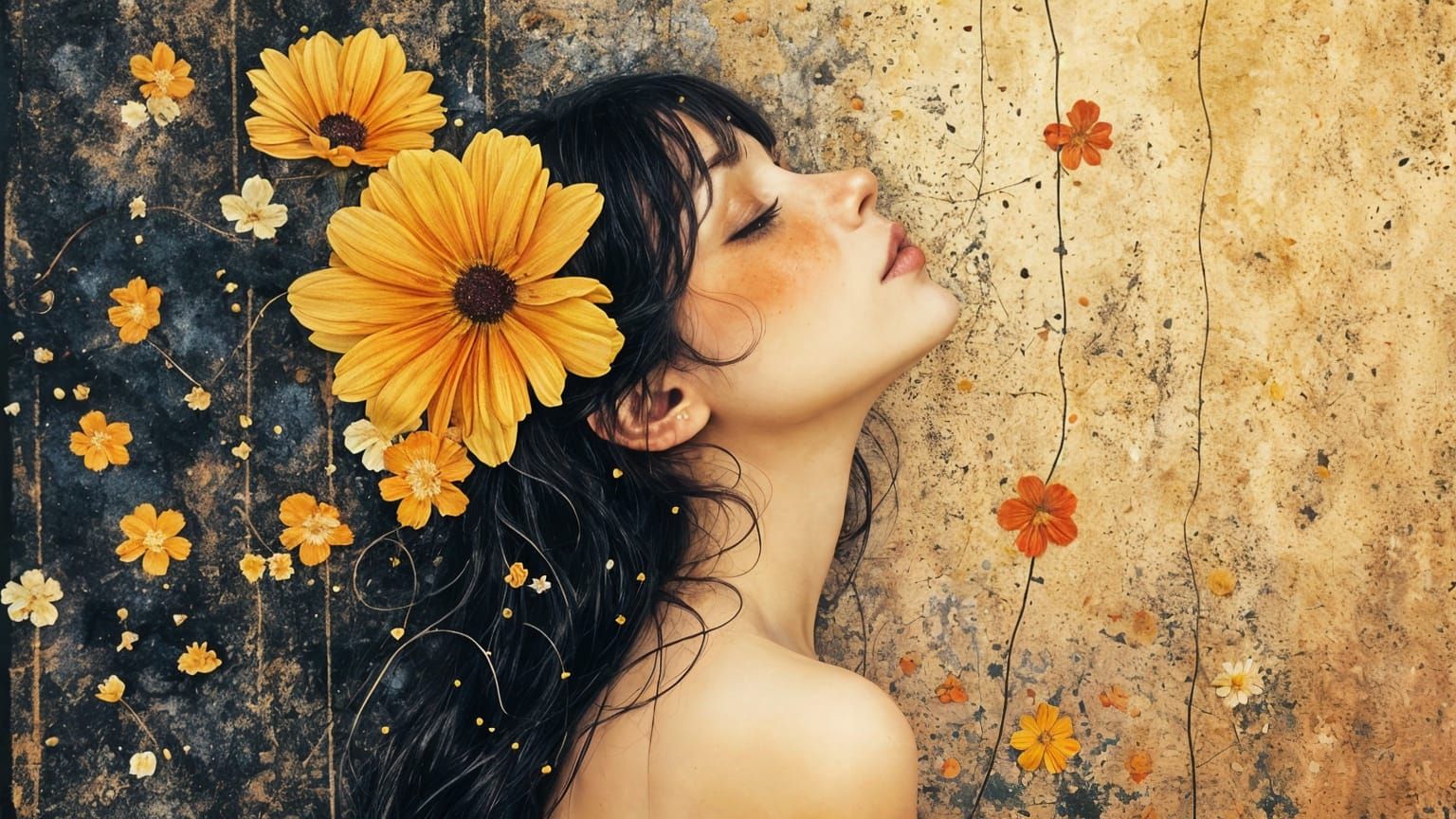 Ethereal Woman Amidst Vibrant Summer Blooms in Mystical Styl...