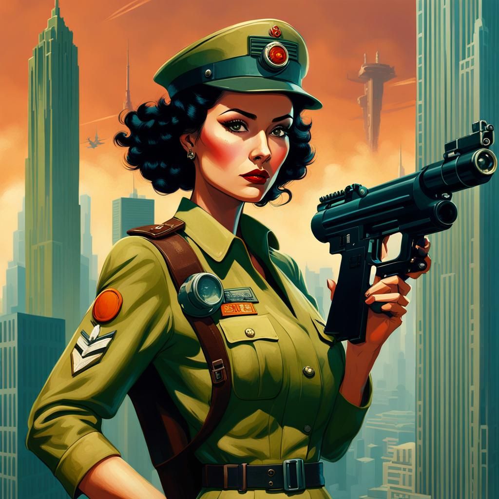 Futuristic Soldier Defends Marsport in Matte Painting