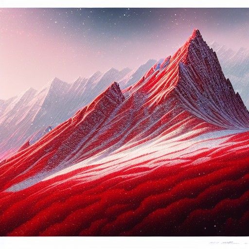 Red and Black Mountain Peak with Rainbow Snow