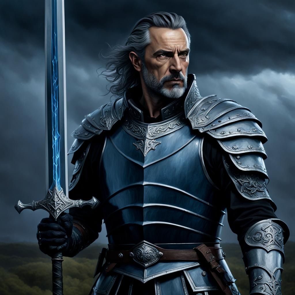 Mysterious Dark Knight, Stormy Portrait in Renaissance Style