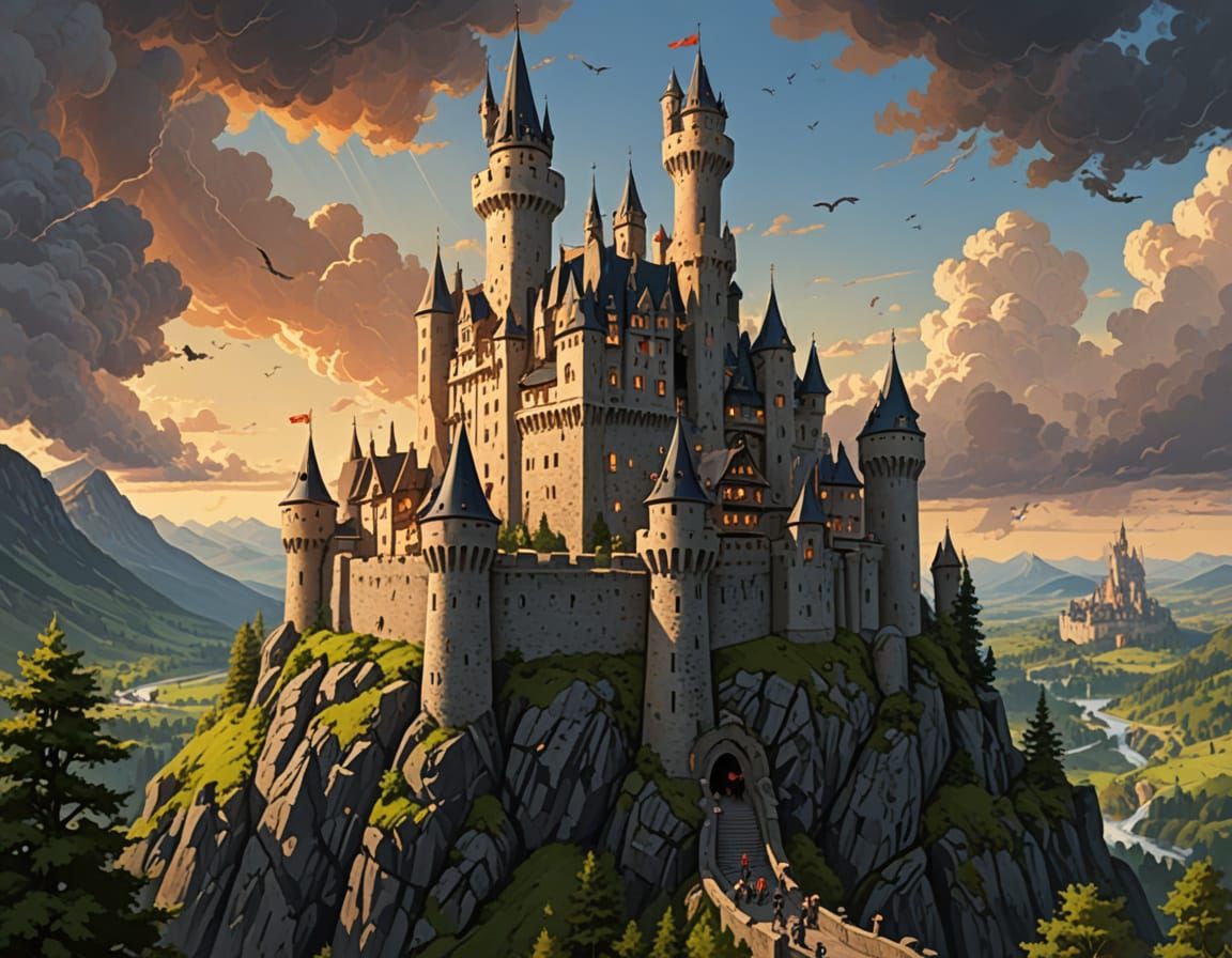 Vibrant Castle Siege in Fantasy Art
