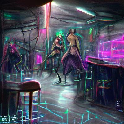 Cyberpunk Bar Interior: The Dancers