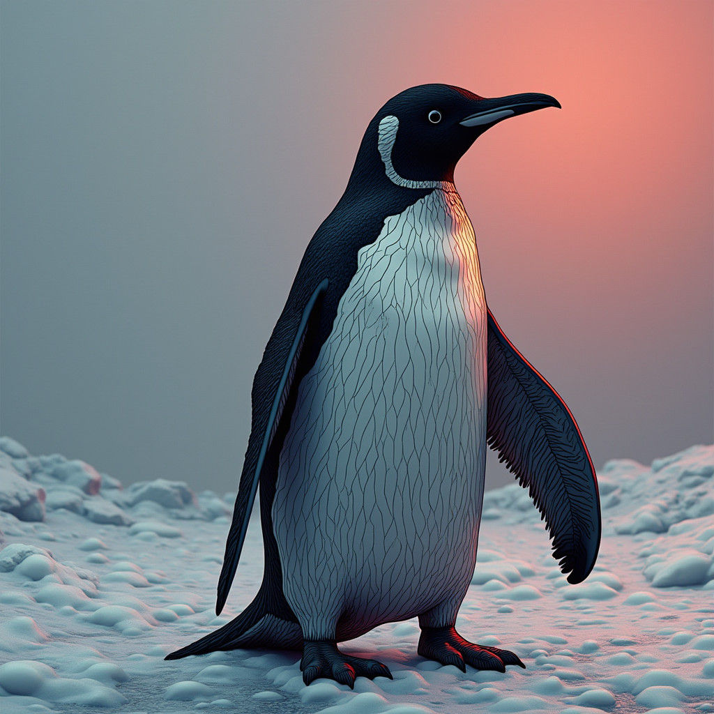 Penguin Line Art in Dreamlike Matte Painting Style