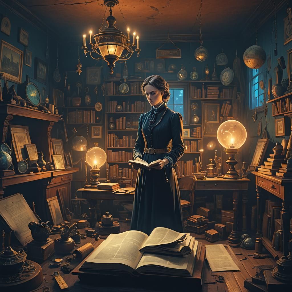 Victorian Woman in Mysterious Room, Fantasy Concept Art