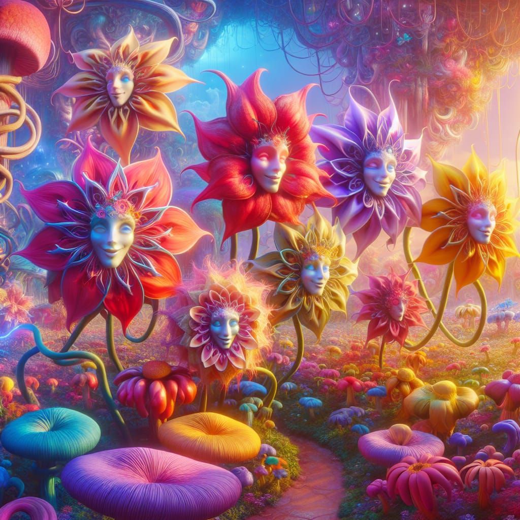 Surreal Floral Wonderland in Whimsical Style