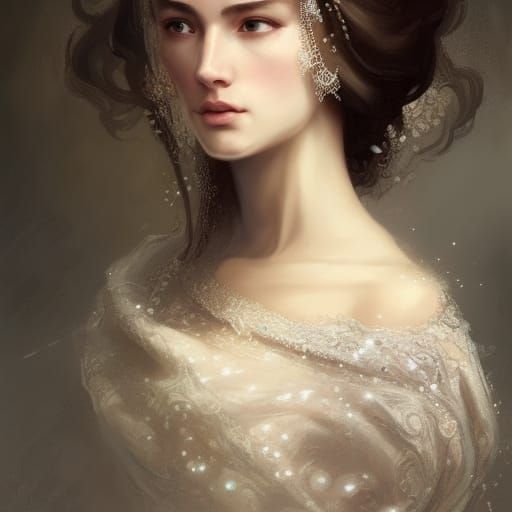 Medieval Queen Portrait with Flowers and Pearls