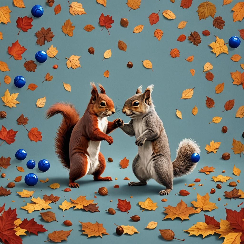 Squirrels Boxing in an Acorn Ring