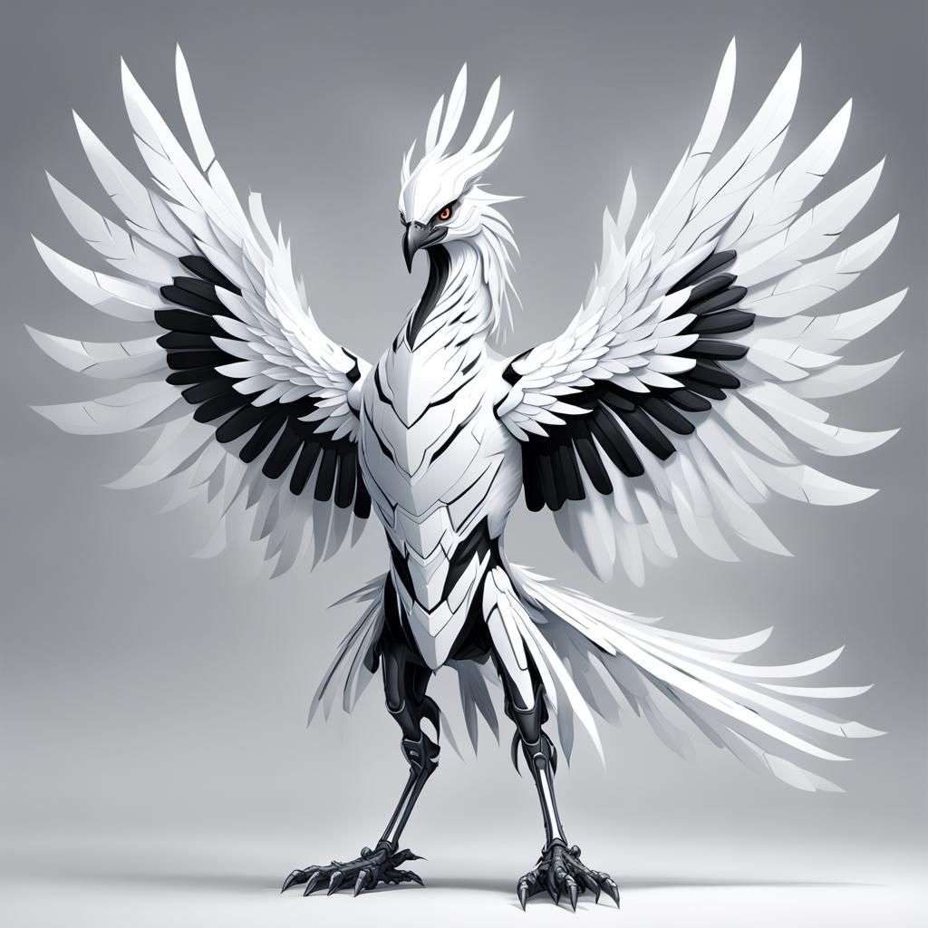 Giant White Cyber Phoenix in Flight