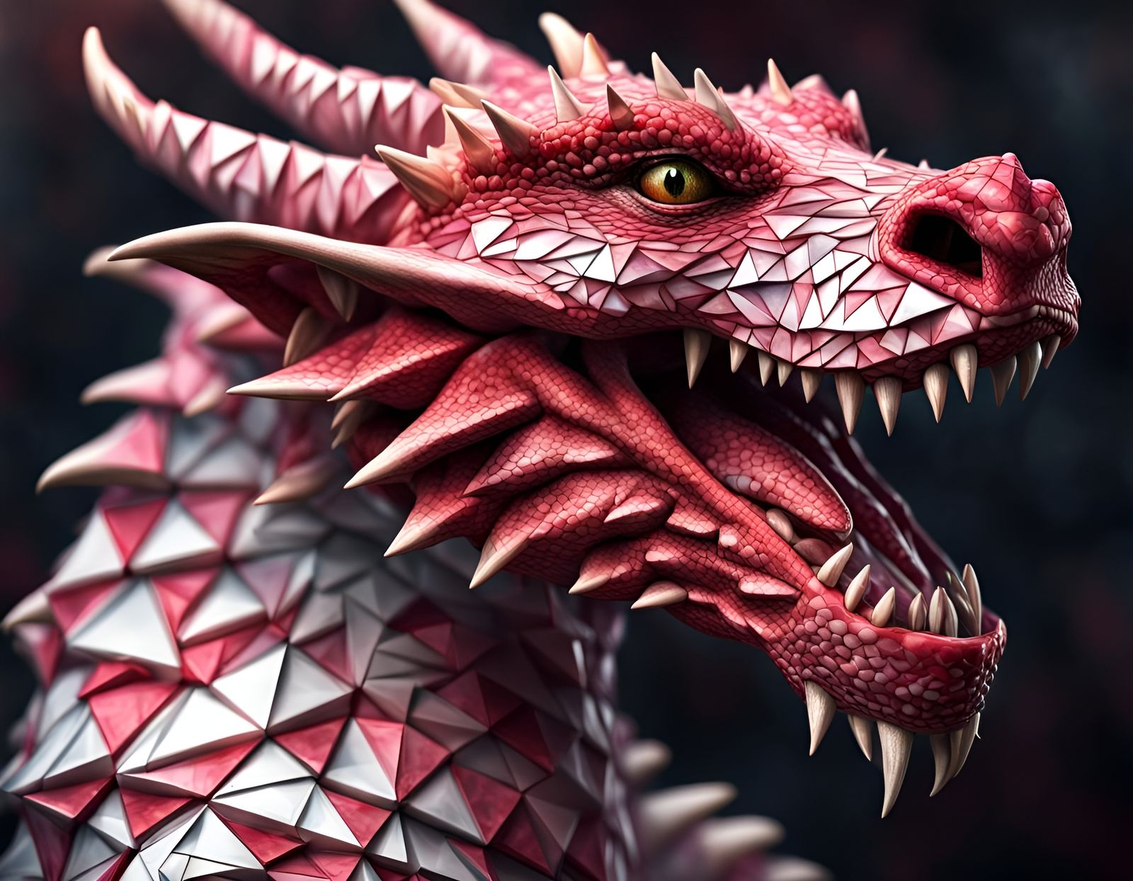 Hyperrealistic Dragon Made of Pink Triangles