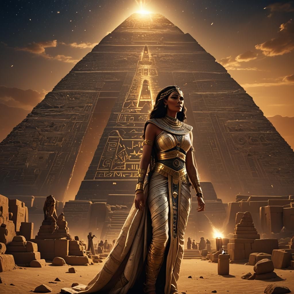 Mummy Emerges from Pyramid in Fantasy Cinematic Style