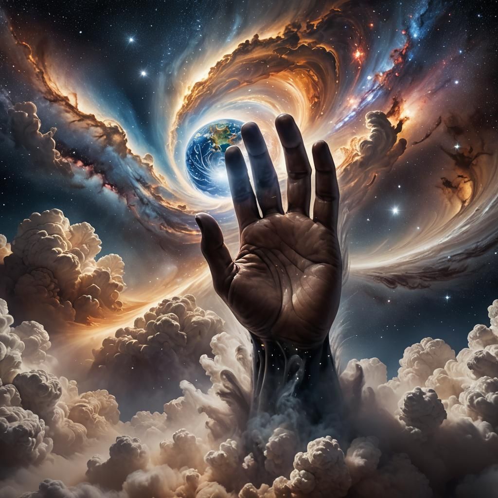 Divine Hand Reveals Earth: A Cosmic Galilee Painting