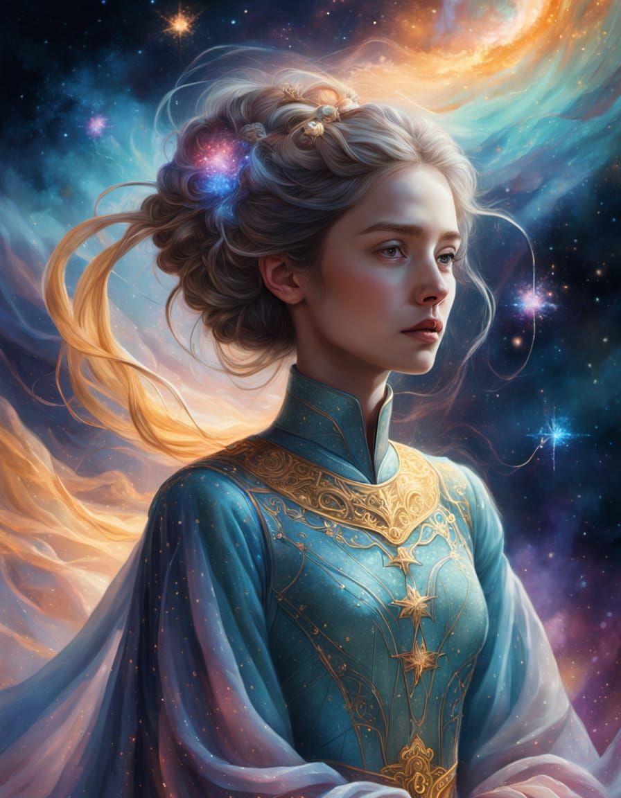 Celestial Seamstress Weaving Gowns from Starlight