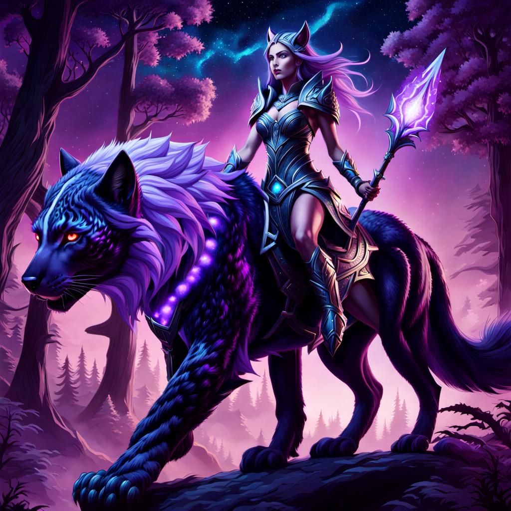 Night Elf Riding Light Elemental Creature in Bioluminescent ...