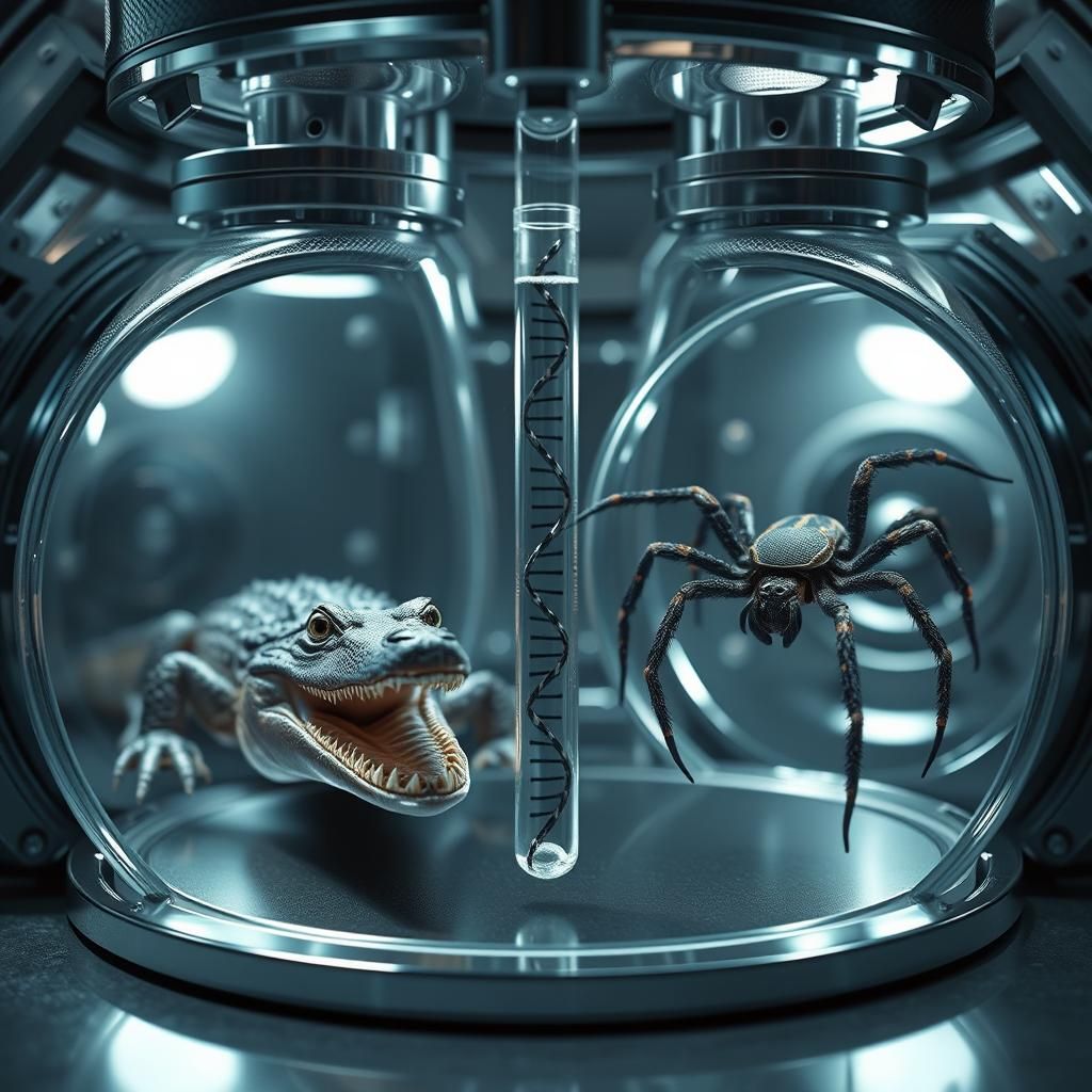 Crocodile and Spider in DNA Lab, Scientific Style