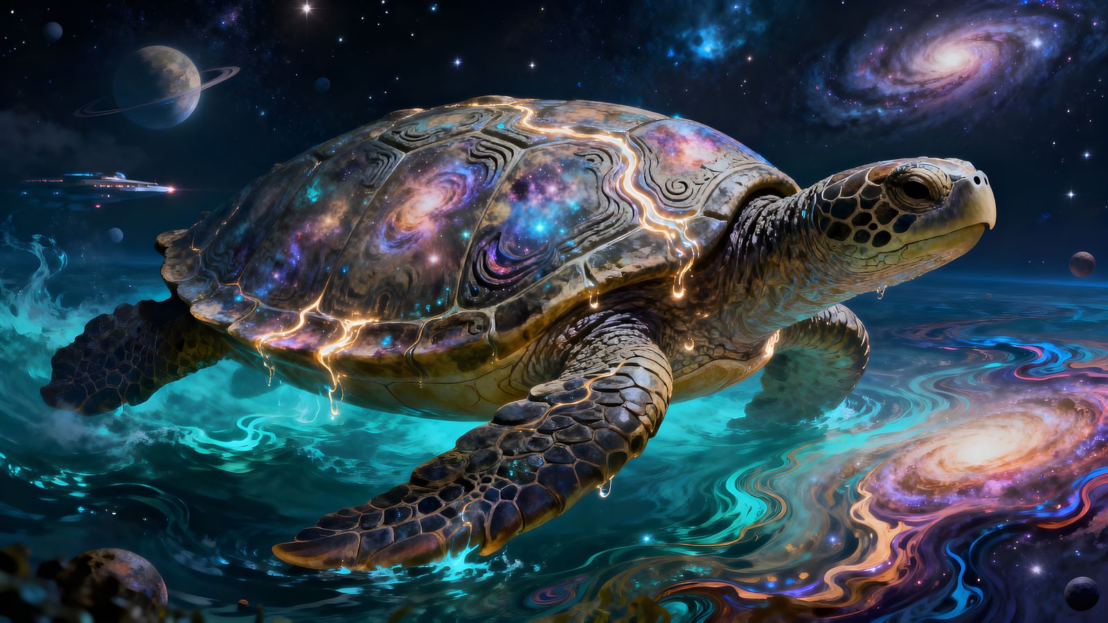Cosmic Turtle Swimming Through Liquid Space
